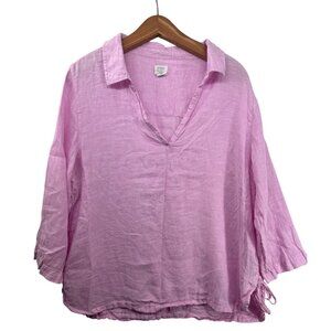 Sigrid Olsen Women Top XL Pink Linen 3/4-Slv Popover Beachy Lagenlook Minimalist